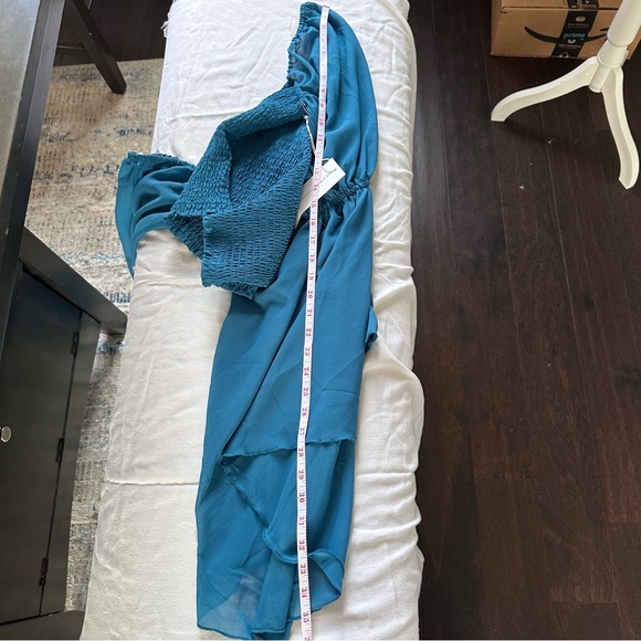 Teal Smocked Crop Top NWT Sheer Bell Sleeve Boho Cottagecore Festival Top M - Picture 15 of 16